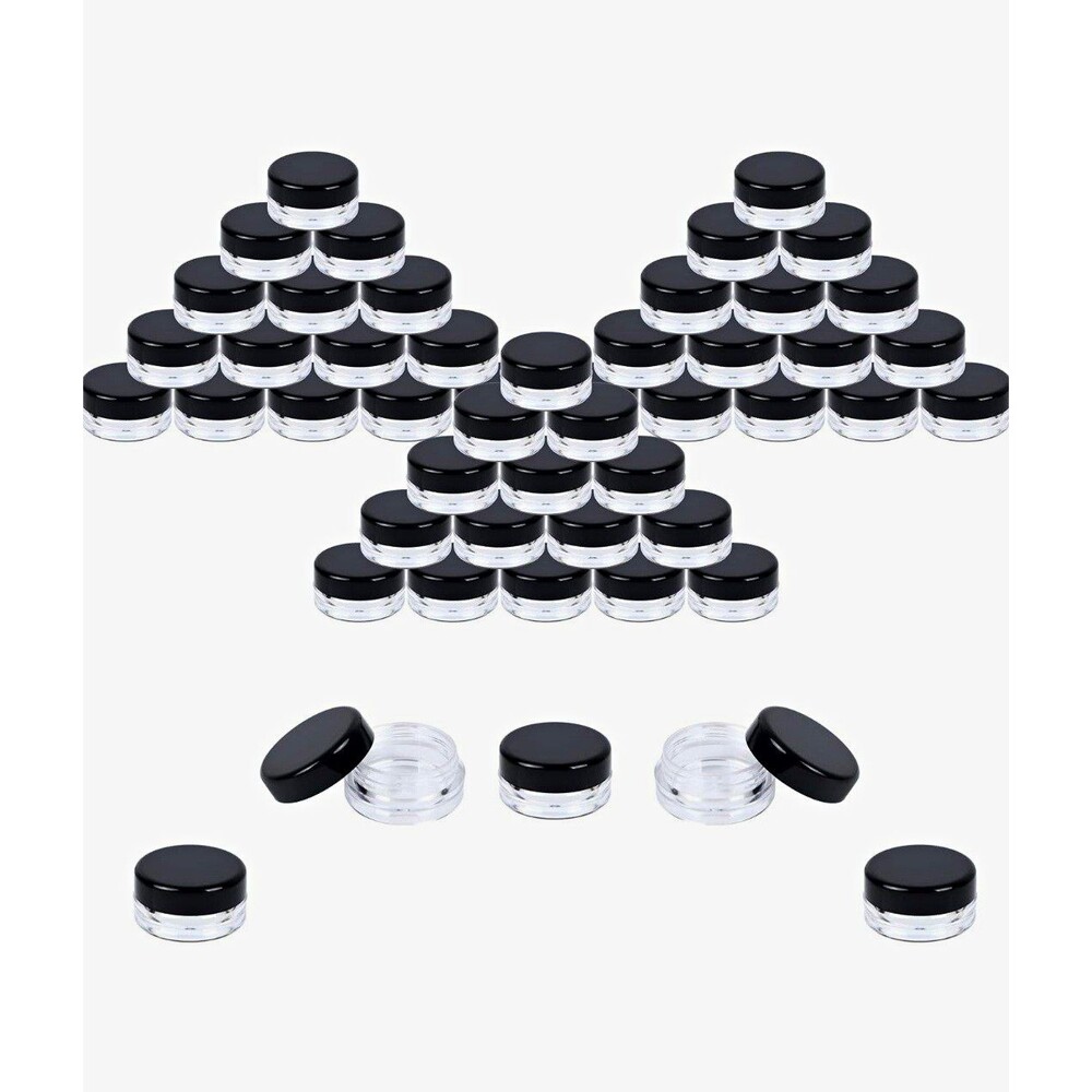 50pc Clear Plastic Round Containers with Black Screw Lids, With Lids, 3 Grams